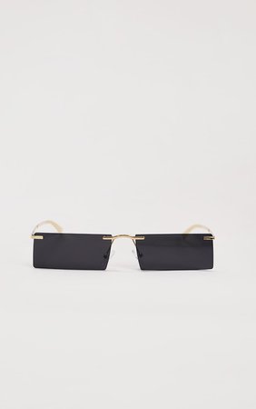Black Gold Trim Square Lens Sunglasses | PrettyLittleThing USA