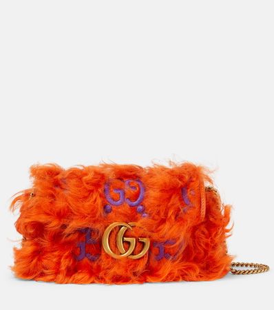 GG Marmont Super Mini Shearling Shoulder Bag in Orange - Gucci | Mytheresa