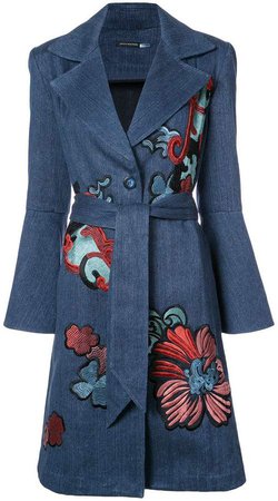 embroidered denim trench coat