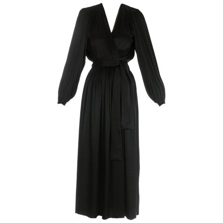Yves Saint Laurent black silk evening wrap dress, c. 1970s