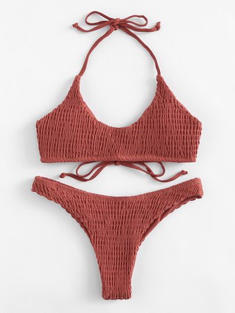 Shirred Halter Bikini Set