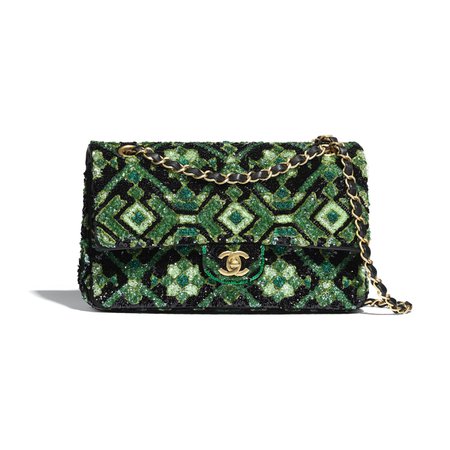Chanel, classic handbag Sequins & Gold-Tone Metal Green & Black