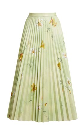 Floral-Printed Plisse Leather Midi Skirt By Balenciaga