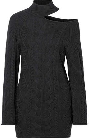 Corin Cold-shoulder Cable-knit Cotton Mini Dress - Black