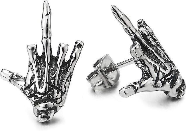 Amazon.com: Mens Womens Stainless Steel Vintage Hand Skeleton Bone Stud Earrings, Screw Back, Punk Rock Gothic : Clothing, Shoes & Jewelry