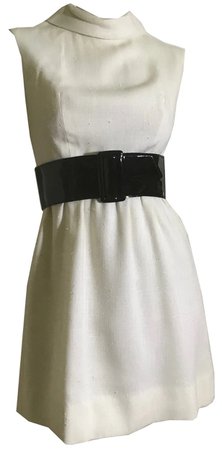 Mini Mini White Mod Sleeveless Dress w/ Wide Black Patent Vinyl Belt circa 1960s