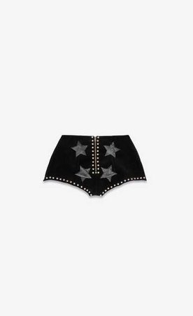 Saint Laurent Mini Shorts With Studs In Black Velvet Corduroy And Ayers | YSL.com