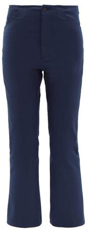 Connolly - Mid Rise Cropped Kick Flare Cotton Trousers - Womens - Navy