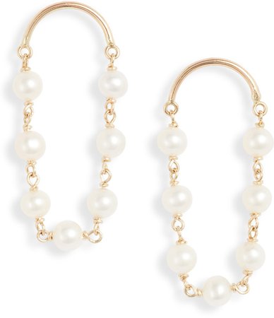 14K Gold Arch Short Pearl Earrings