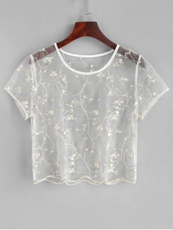 [58% OFF] 2019 ZAFUL Floral Embroidered Sheer Tulle Crop Top In TRANSPARENT | ZAFUL ..