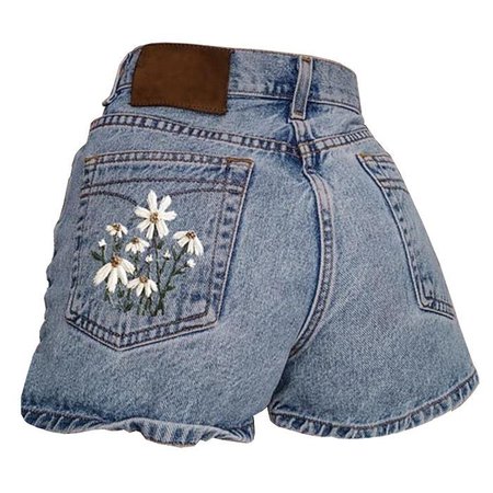Chamomile Embroidered daisy flower Denim Shorts - Boogzel Apparel