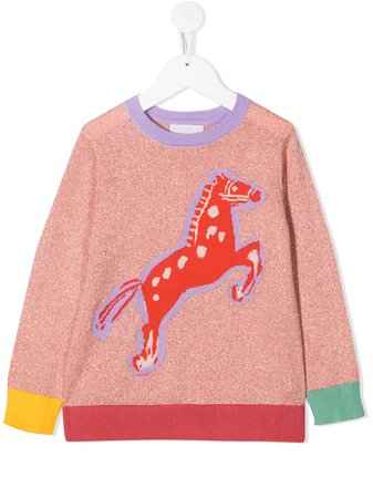 Shop pink & purple Stella McCartney Kids Horse intarsia-knit jumper with Express Delivery - Farfetch