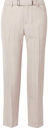 Belted Cropped Woven Straight-leg Pants - Beige