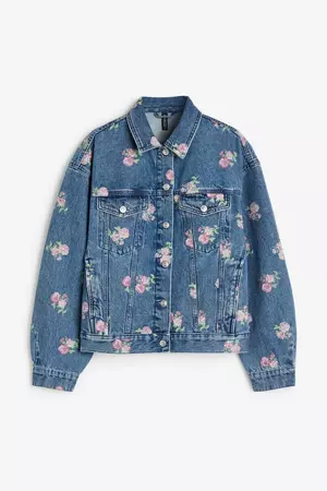 Denim Jacket floral pink accents H&M feminine