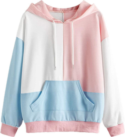 pink blue and white colorblock hoodie