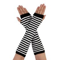 Unique Bargains - Women Fingerless Stripe Printed Long Gloves Arm Winter Warmers White Black Pair - Walmart.com - Walmart.com