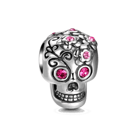 Special Skull Silver Charm with Pink Swarovski Crystal - Gifts