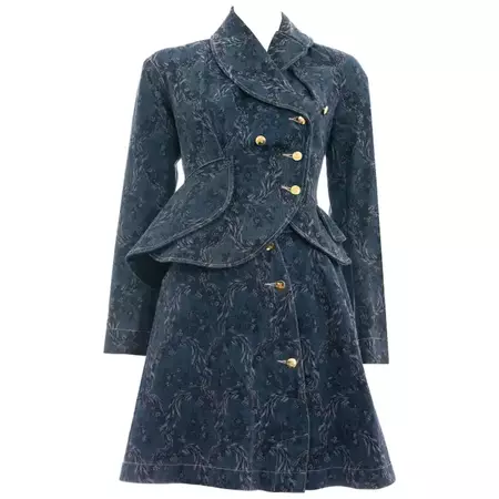 Vivienne Westwood blue denim jacquard peplum jacket skirt suit, fw 1996 For Sale at 1stDibs | peplum coat