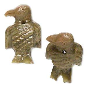 Bead, soapstone (coated), 33x20mm-37x23mm hand-carved vertically drilled standing bird, C grade, Mohs hardness 1 to 2-1/2. Sold per pkg of 2. - Fire Mountain Gems and Beads