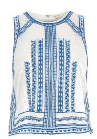 blue & white embroidered top