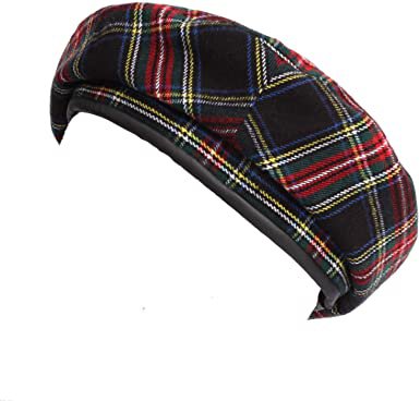 WITHMOONS Wool Beret Hat Tartan Check Leather Sweatband KR9539