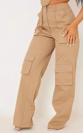 Brown Twill Pocket High Waist Cargo Pants | PrettyLittleThing USA
