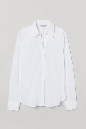 V-neck Cotton Poplin Shirt - White