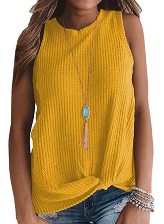 MIHOLL Womens Casual Tops Sleeveless Cute Twist Knot Waffle Knit Shirts Tank Tops at Amazon Women’s Clothing store