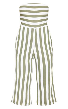 Khaki Contrast Stripe Bandeau Culotte Jumpsuit | PrettyLittleThing USA