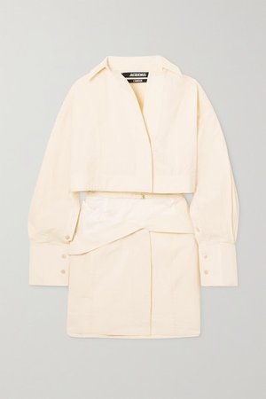 Terraio Buckled Cutout Cotton-blend Mini Shirt Dress - Off-white