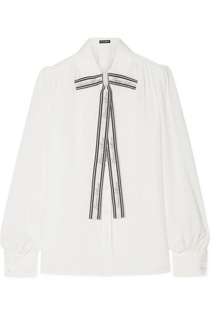 Dolce & Gabbana | Printed pussy-bow silk crepe de chine blouse | NET-A-PORTER.COM