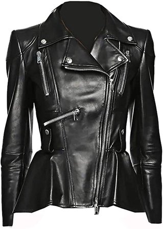 Takitop Medusa Short Back Designer Real Leather Jacket Black and Red for Women at Amazon Women's Coats Shop
