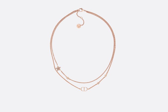 Petit CD Double Necklace Rose Gold-Finish Metal and Pink Crystals - Fashion Jewelry - Women's Fashion | DIOR