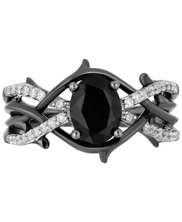 Enchanted Disney Fine Jewelry Enchanted Disney Villains Onyx & Diamond (1/5 ct. t.w.) Maleficent Ring in Sterling Silver