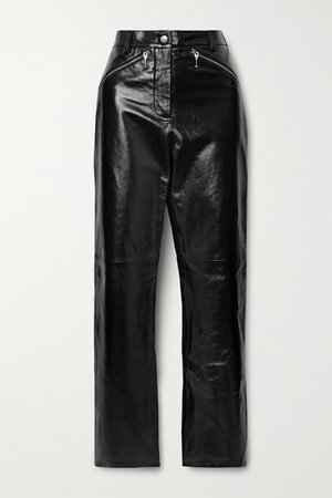 Crinkled Glossed-leather Straight-leg Pants - Black
