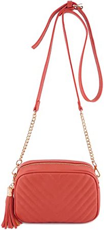 Simple Shoulder Crossbody Bag With Metal Chain Strap And Tassel Top Zipper (Coral): Handbags: Amazon.com