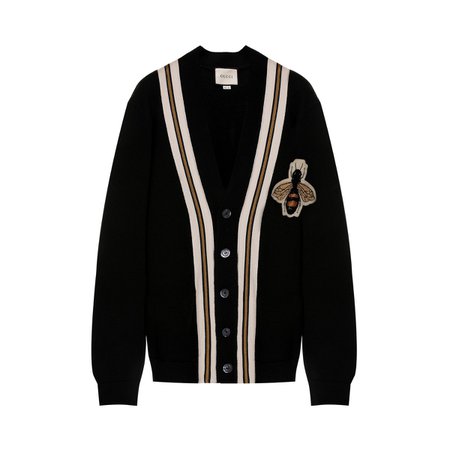 gucci - MIA MAIA  WOOL CARDIGAN WITH BEE APPLIQUE