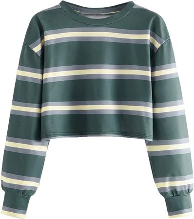 SweatyRocks Women's Casual Long Sleeve Striped Ribbed Knit Crop Top T Shirt Black XL at Amazon Women’s Clothing store