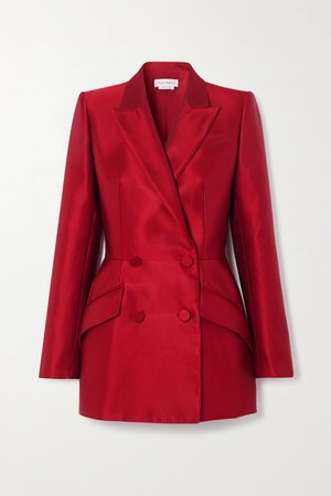 Red Double-breasted silk-satin blazer | Alexander McQueen | NET-A-PORTER