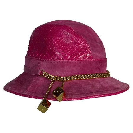 F/W 2004 Christian Dior John Galliano Pink Python Leather Gambler Chain Hat For Sale at 1stDibs