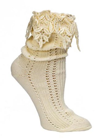 Lacy Slouch Socks | Victorian Socks | Lace Trim Cotton Sock