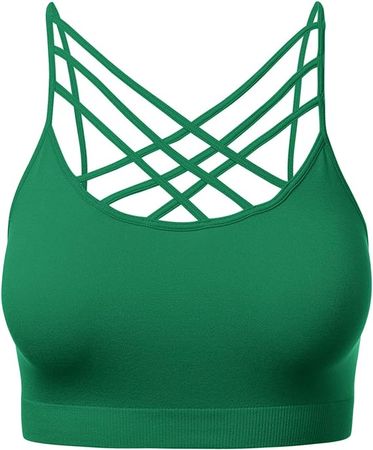 Women's Sports Bra Criss Cross Strappy Bandeau Camisoles Wireless Bralette Tops at Amazon Women’s Clothing store