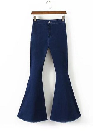 Dark Blue Pockets Buttons High Waisted Mom Flare Vintage Bell Bottom Long Flare Jeans - Jeans - Bottoms