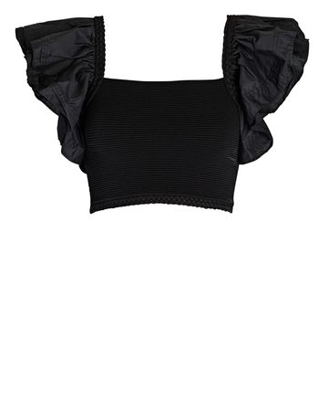 Aje Corinne Ruffled Knit Crop Top In Black | INTERMIX®