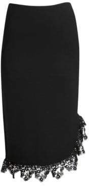 Women's Lace Trimmed Slim Skirt - Black - Size Large