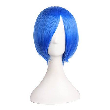 Synthetic Wig Natural Straight With Bangs Wig Short Light Blonde Black Purple Orange Royal Blue Synthetic Hair 10 inch Men's Anime Party Adorable Black Blue 2020 - Can $10.69