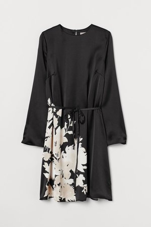Printed Satin Dress - Black floral - Ladies | H&M US