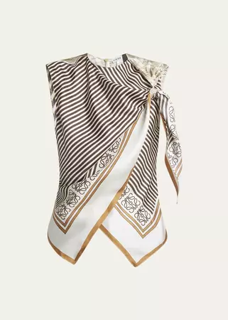 Loewe Layered Scarf Print Shoulder Tie Silk Top - Bergdorf Goodman