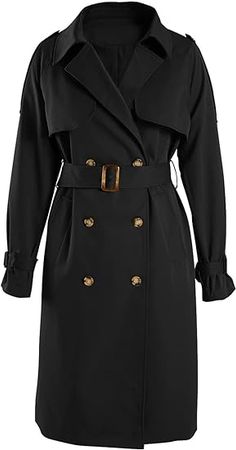 Amazon.com: Fangetey Women's Double Breasted Classic Long Trench Coat Lapel Slim Casual Waterproof Overcoat with Belt : Clothing, Shoes & Jewelry