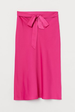 Tie-belt Satin Skirt - Pink